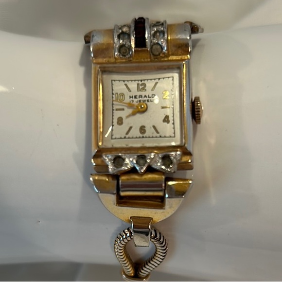 Gold Art Deco Watch with Gem Accents - Picture 5 of 5
